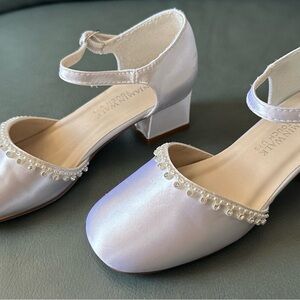 NEW - Children's Pearl-Trim Satin Block Heel Mary Jane - White